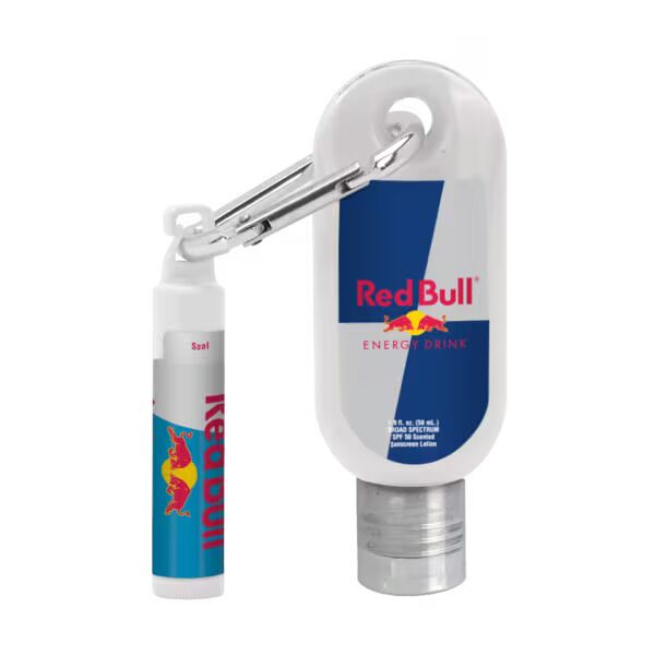 Custom 1.9 oz. SPF 50 Sunscreen with Carabiner and SPF 15 Lip Balm in White Tube with Hook Cap Thumbnail